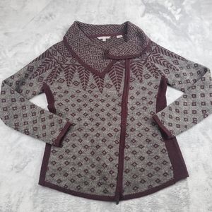 Royal Robbins Wool Blend Sweater Womens S Small Full Zip Cowl Gray Burgundy